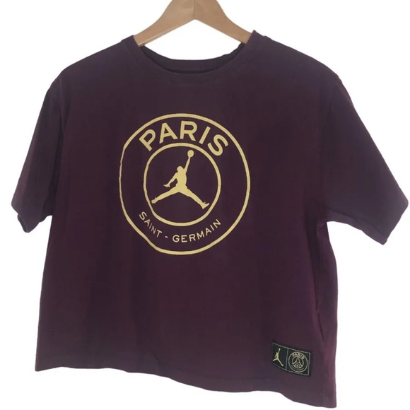 ❌sold❌Nike Air Jordan Bordeaux Paris Saint-Germain Short Sleeve Crop 2XL XXL - Picture 9 of 13